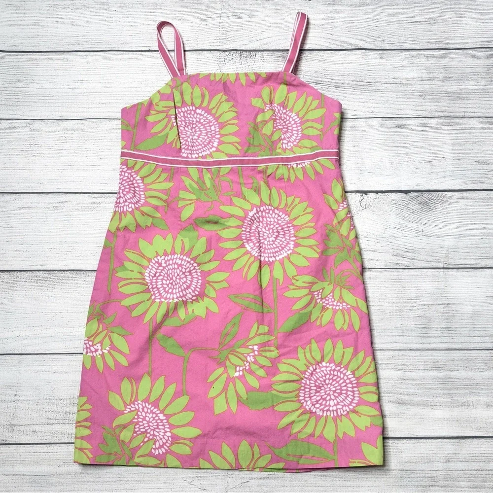 Lilly Pulitzer White Label Vintage Girls‎ Pink Green Sunflower Dress Size 10